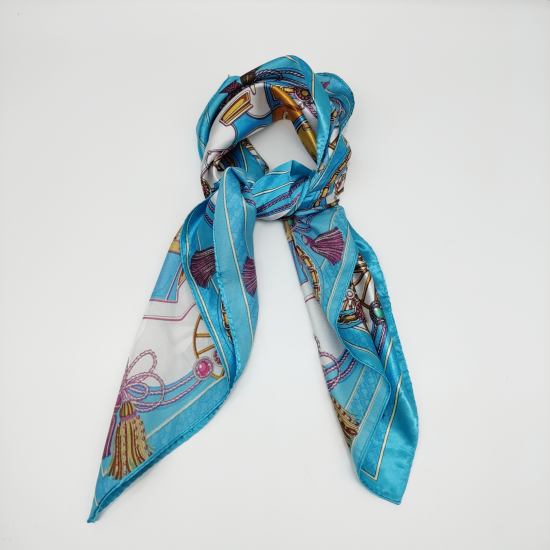Small retro silk scarf in blue