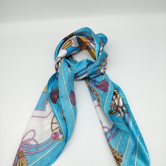 Small retro silk scarf in blue