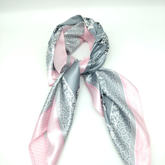 Small retro silk scarf in grey pink