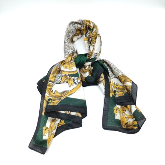 Dark green vintage printed silk scarf