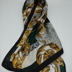 Dark green vintage printed silk scarf