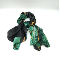 Green imitation silk print plaid large square scarf