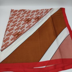 Red-edged imitation silk print plaid large square scarf
