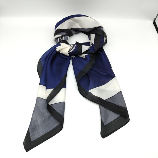  Blue imitation silk print plaid large square scarf