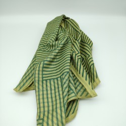 Green and yellow velvet square sheer fabric striped scarf